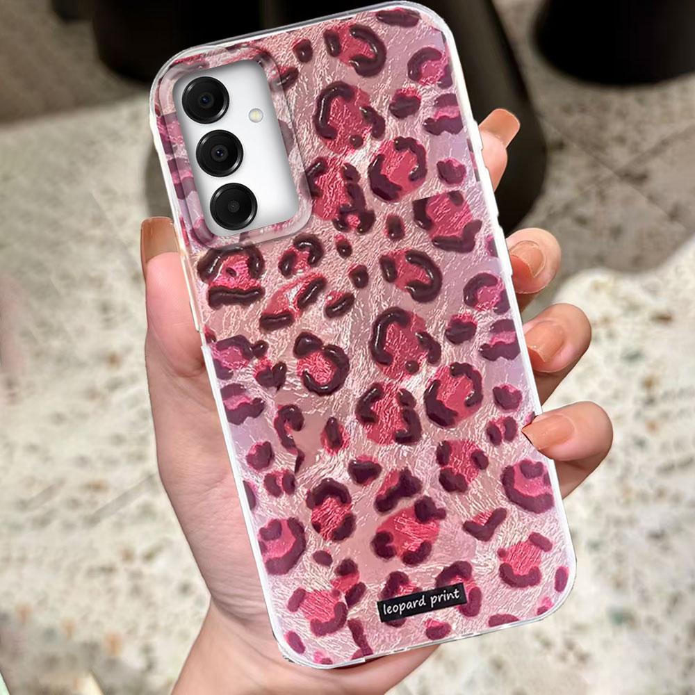 Korean Fashion Pink Leopard Phone Case for Samsung Galaxy A16 A55 A07 A17 A56 A36 A26 A53 A06 A14 A24 A34 A54 A15 A12 A22 Cover
