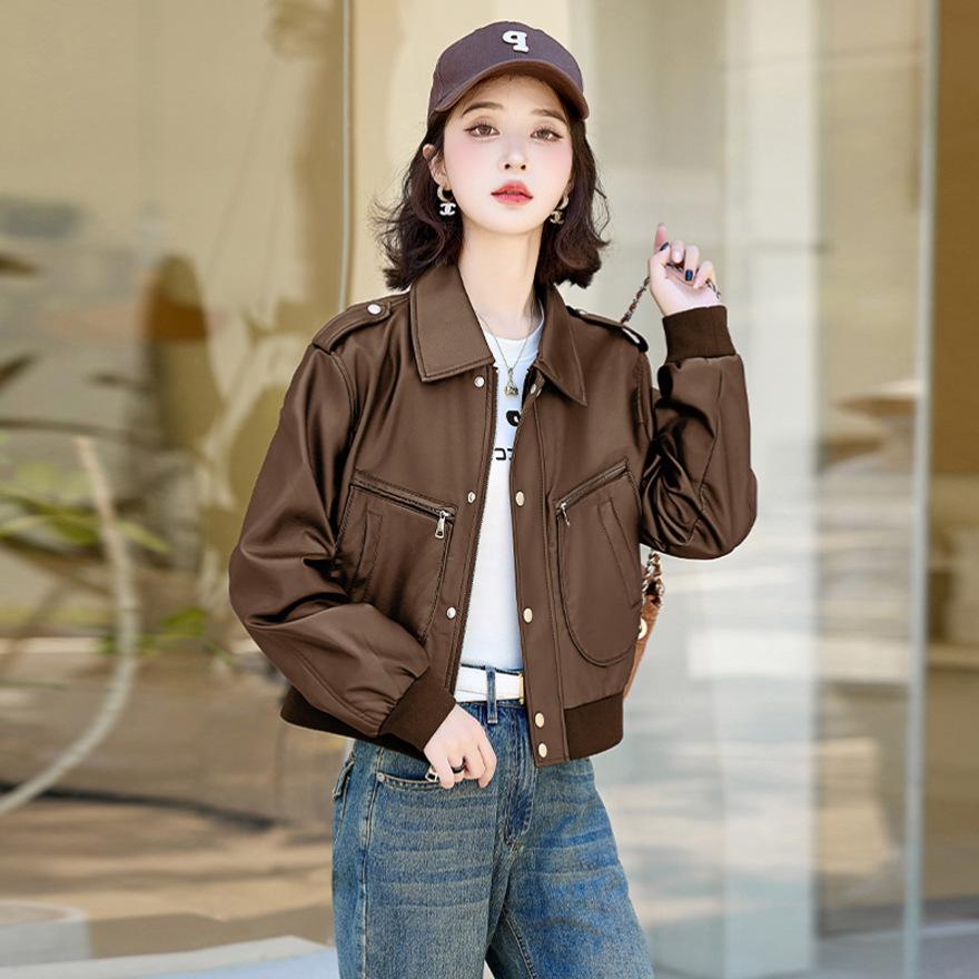 

Черная маленькая кожаная куртка женская весна и осень новая модная куртка повседневного дизайна топ короткий XL