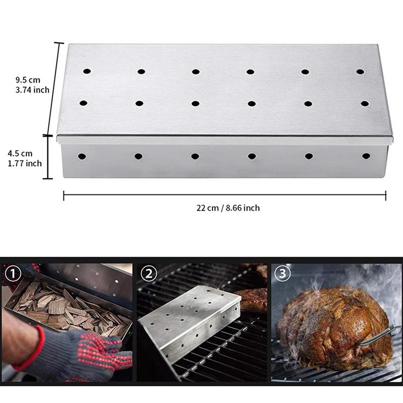 Outdoor Bbq Smoking Box, Lychee Wood Smoking Box, Thickened Stainless Steel Bbq Tool, Smoked Meat Box, Charcoal Box