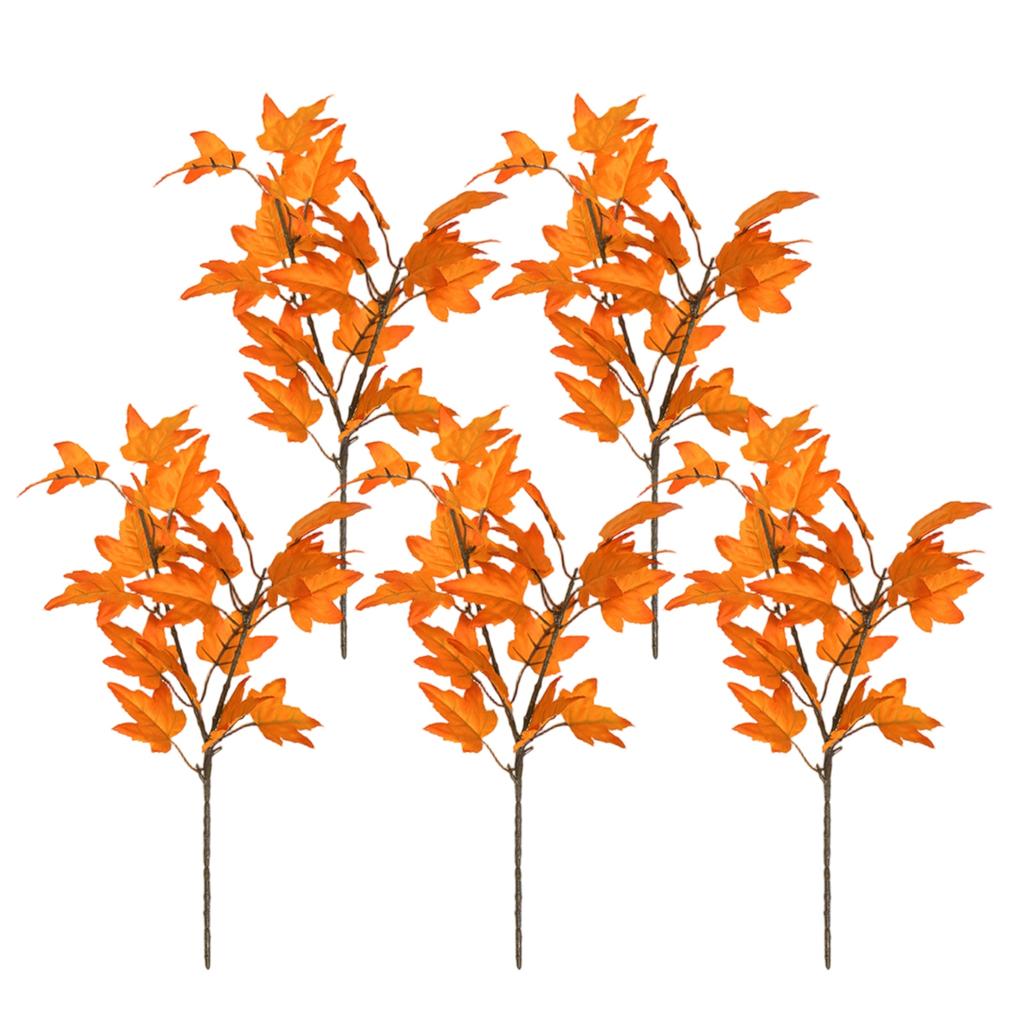 5Pcs Artificial Maple Leaves Fake Fall Leaves Stems Plants 15.35x9.06 Inch Autumns Leaves Shrubs Artificial Thanksgiving Decor Home Accessories
