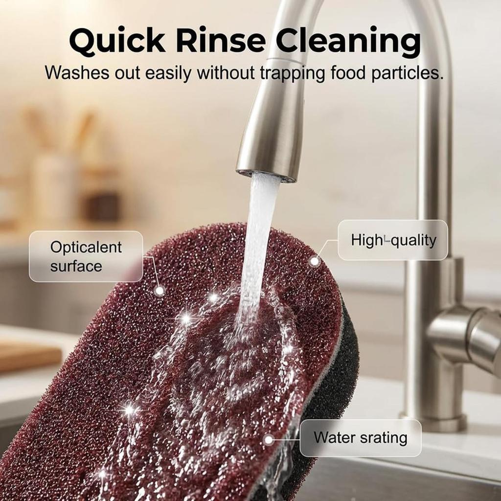 5pcs Non-Scratch Dish Sponges Kitchen Scrubber & Stain Remover Heavy Duty Sponge for Pots Pans Sink Cookware Home Bathroom Clean