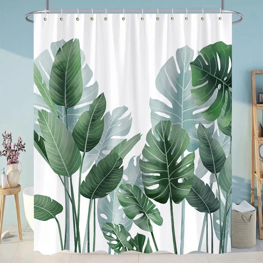 Beautiful Plant Flower Shower Curtain Eucalyptus Leaf Cherry Blossom Scenery Cat Butterfly Polyester Bath Curtain Bathroom Decor