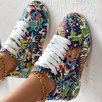 Damen Sneaker Schuhe mit dicker Sohle 2024 Neue Sommer Handbemalte Graffiti Schuhe Outdoor Casual Damen Sneaker Zapatos De Mujer