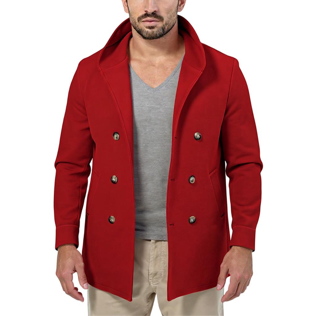 Men's Mid Length Lapel Hooded Double Breasted Casual Windbreaker