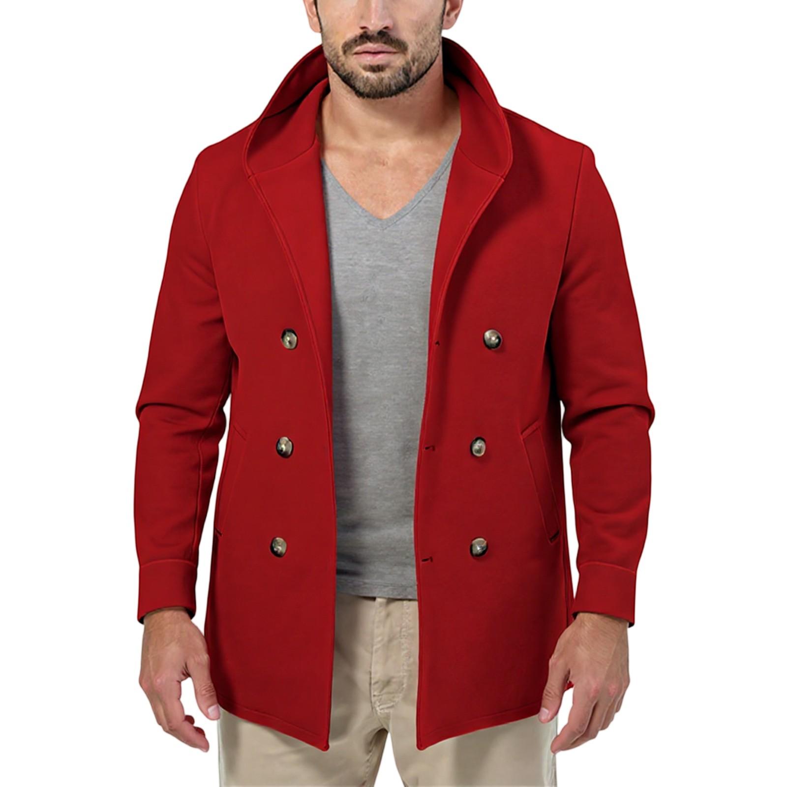 

Мужской демисезонный двубортный плащ с лацканами и капюшоном XL красный