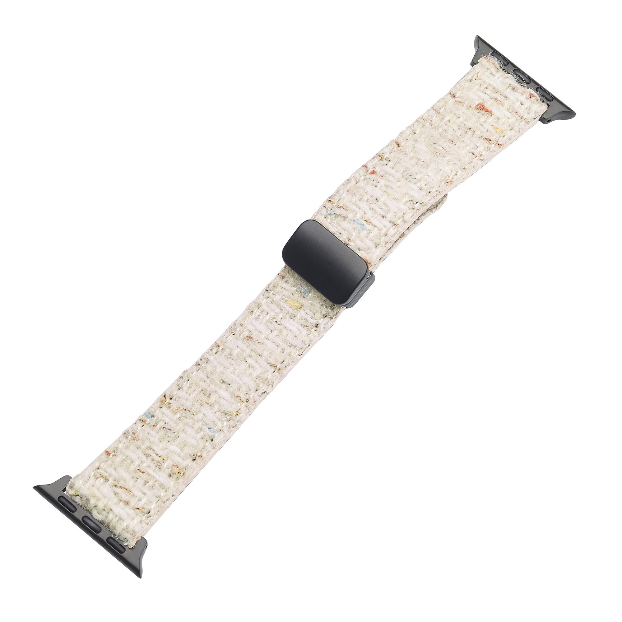 

Genuine Cow Leather+Wool Watch Band for Apple Watch Series 10 9 8 7 SE 6 5 4 3 2 1 42mm 41mm 40mm 38mm Wrist Strap Beige