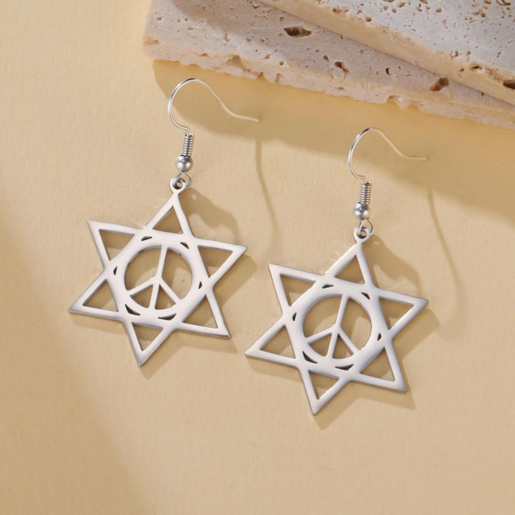 LIKGREAT Star of David Earrings Peace Symbol Drop Earring Vintage Stainless Steel Jewelry Je Amulet Gift