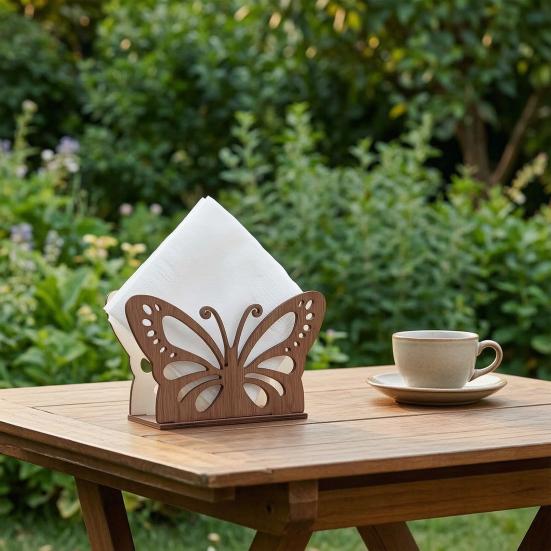 Rustic Napkin Holder Vintage Butterfly/Sunflower Wooden Paper Towel Dispenser Tabletop Standing Napkin Rack for Kitchen Dining Room Farmhouse Party