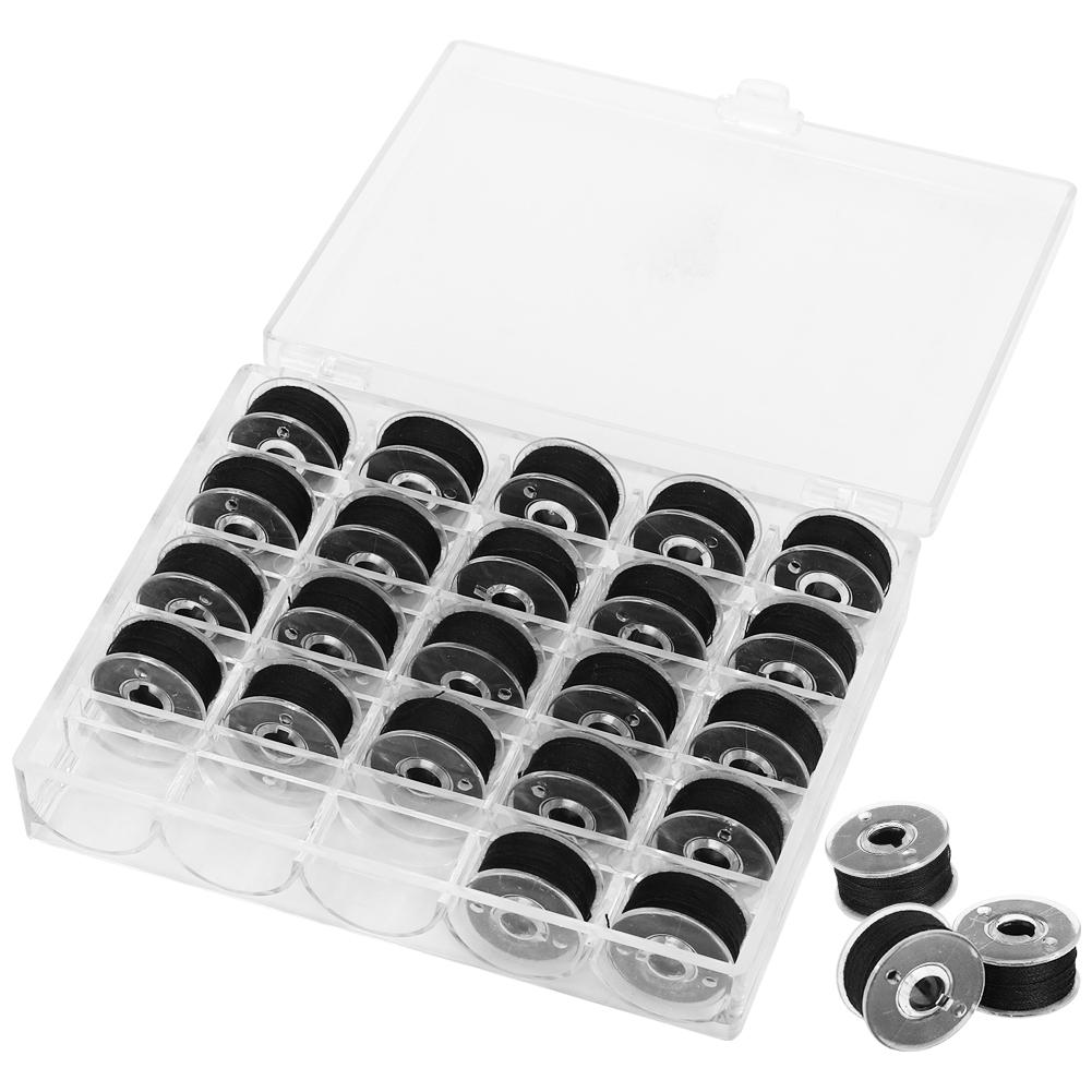 25Pcs Bobbin Set Black with Threads Case Boxed Pre‑Wound Bobbins Sewing Accessories