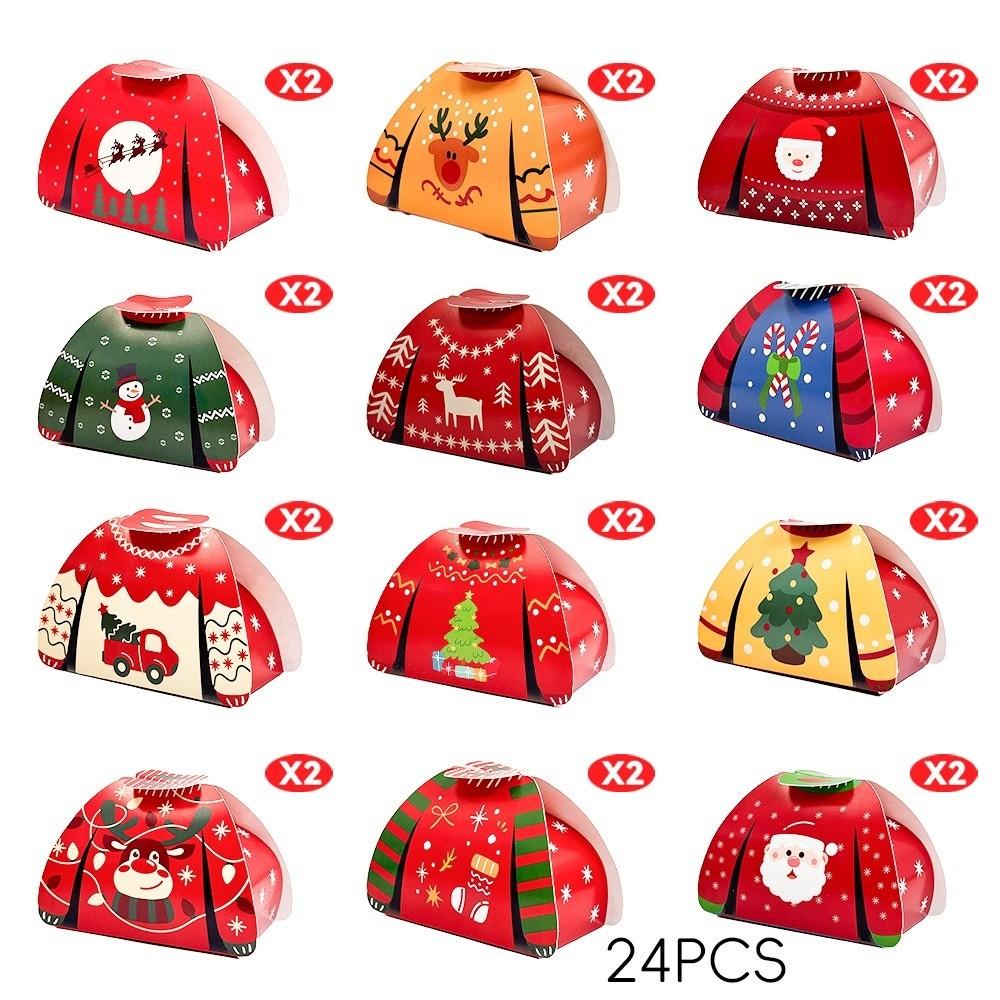 24PCS Assorted Candy Christmas Candy Boxes Sweater Shape Cookie Paper Boxes  Christmas Celebration