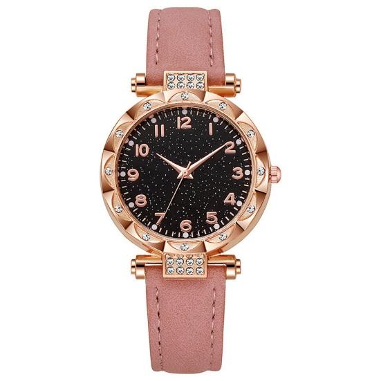 Quarz-Armbanduhr für Damen Leuchtend Kompakt Elegante Arabische Ziffern Uhr Einfache Nachtablesung Strasssteine Uhr für Studenten Büro Party Geschenke