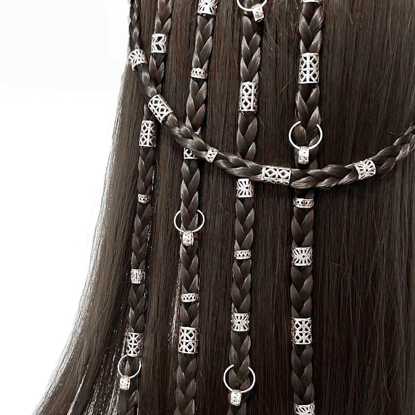 

DIY dreadlocks jewelry accessories iron ring hollow hair extension ring braided hair ring buckle hair accessories head jewelry pcs set срібний