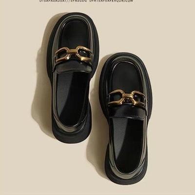 British Style Small Leather Shoes Women's Single Shoes 2025 Spring and Autumn New Soft Leather Women's Shoes Thick-soled Black Leather Loafers