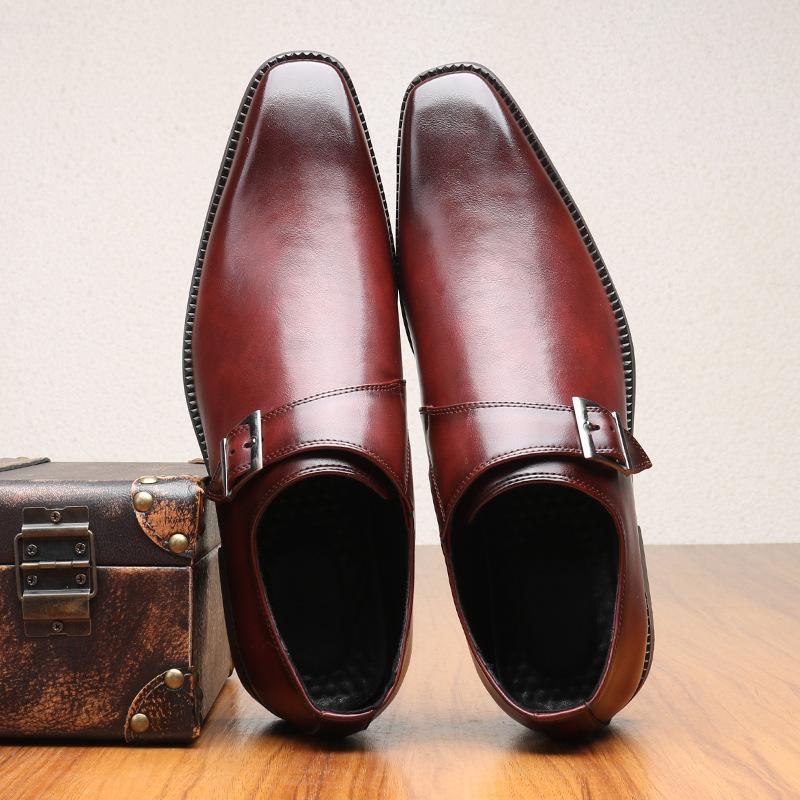 Brand Designer Mens Dress Shoes Classic PU Leather Buckle Monk Strap Brown Black Office Business Formal Shoes for Men