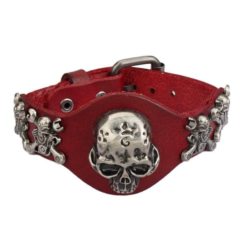 Meier Bracelet hiphop jewelry cowhide skull alloy bracelet halloween bracelet красный