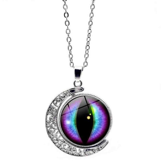 Unisex Multicolor Rotation Dragon Eye Moon Pendant Chain Necklace Jewelry Gift