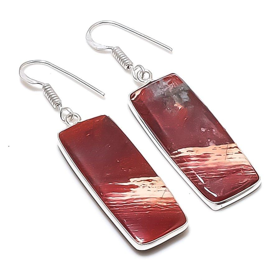 Натуральный Красный Змеиный Кожи Камень Серебро 925 Пробы Ювелирное Изделие Серьга 2.01  AEE-10707