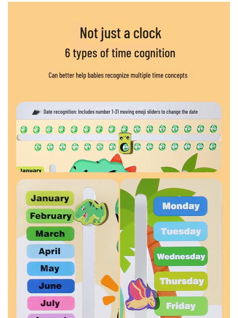 Wooden Six-in-One Educational Calendar Clock: Puzzle for Time, Seasons, Months, and Weather Cognition