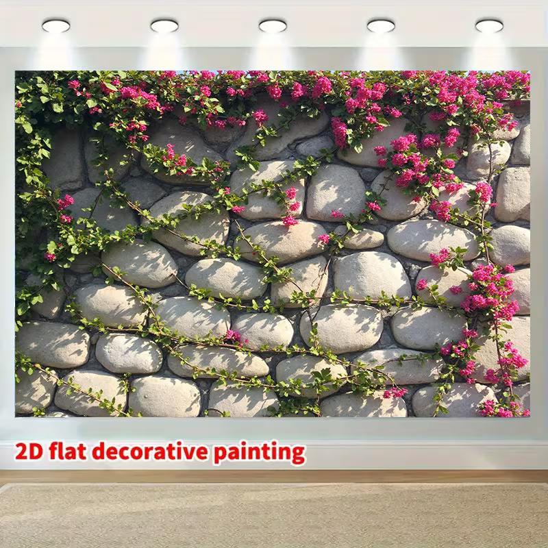 

2D Pink Flower Vines Stone Wall Photography Background Cloth for Photo Booth 47.2x31.5inch/120*80cm