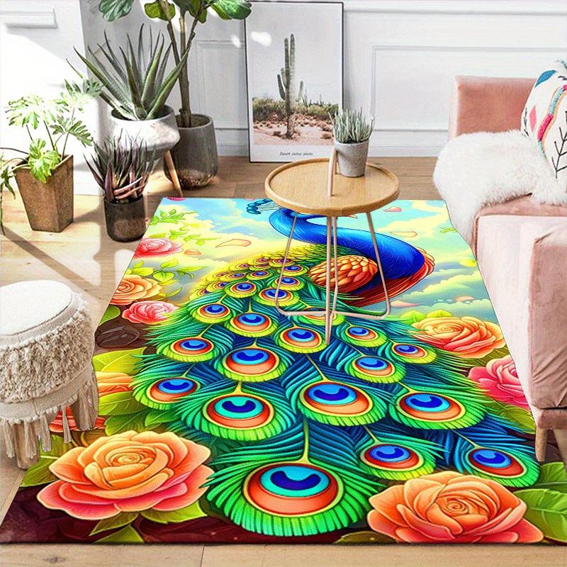 1pc Elegant peacock Design Area Rug - Soft, Anti-Slip, and Durable Gaming Room Decor for Bedroom