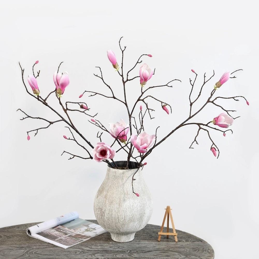 Large Artificial Magnolia Flower Handmade Real Touch Simulation Big Magnolia Realistic Plastic Faux Magnolia Branch Garden Decor