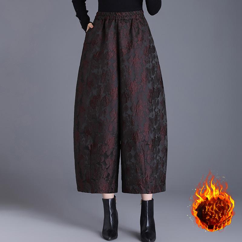 Jacquard-Hose mit weitem Bein für Damen, Herbst und Winter, neue Samthose in großer Größe, Neun-Punkt-Knospenhose, Freizeitstiefel