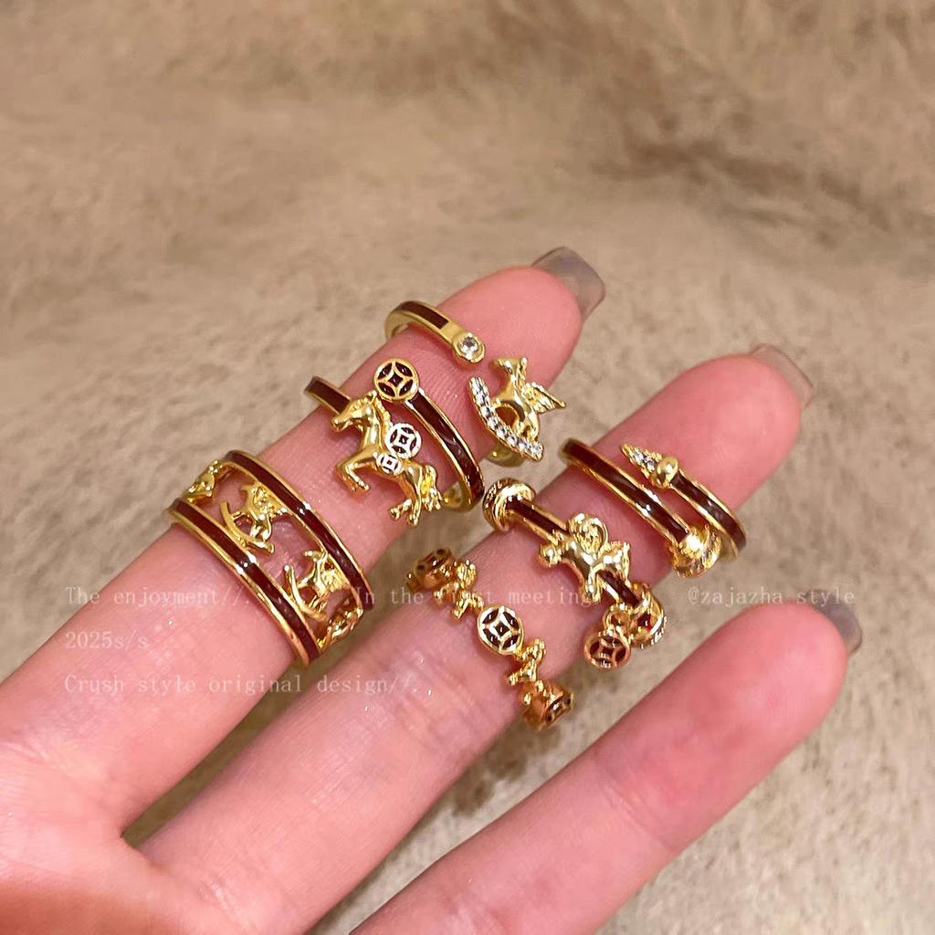 Get Rich Now! Birthday Gold Pony Ring Stacked Index Finger Ring Open Ring