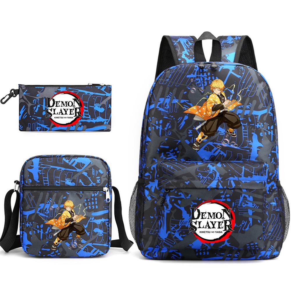 3Pcs/set Anime Printed Demon Slayer Backpack with Shoulder Bag Pencil Case for Teen Student Boy Girl Large Capacity Waterproof Bookbag Travel Bag