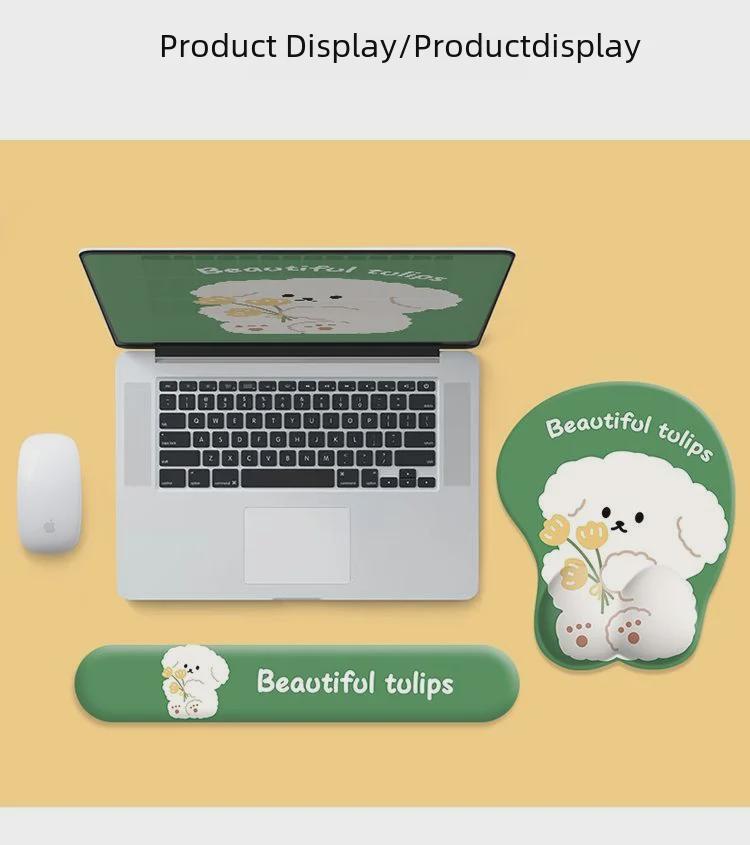 Tulip Puppy Silicone Wrist & Mouse Pad Set - Cute Keyboard Hand Support, Perfect Gift for Office or Girls