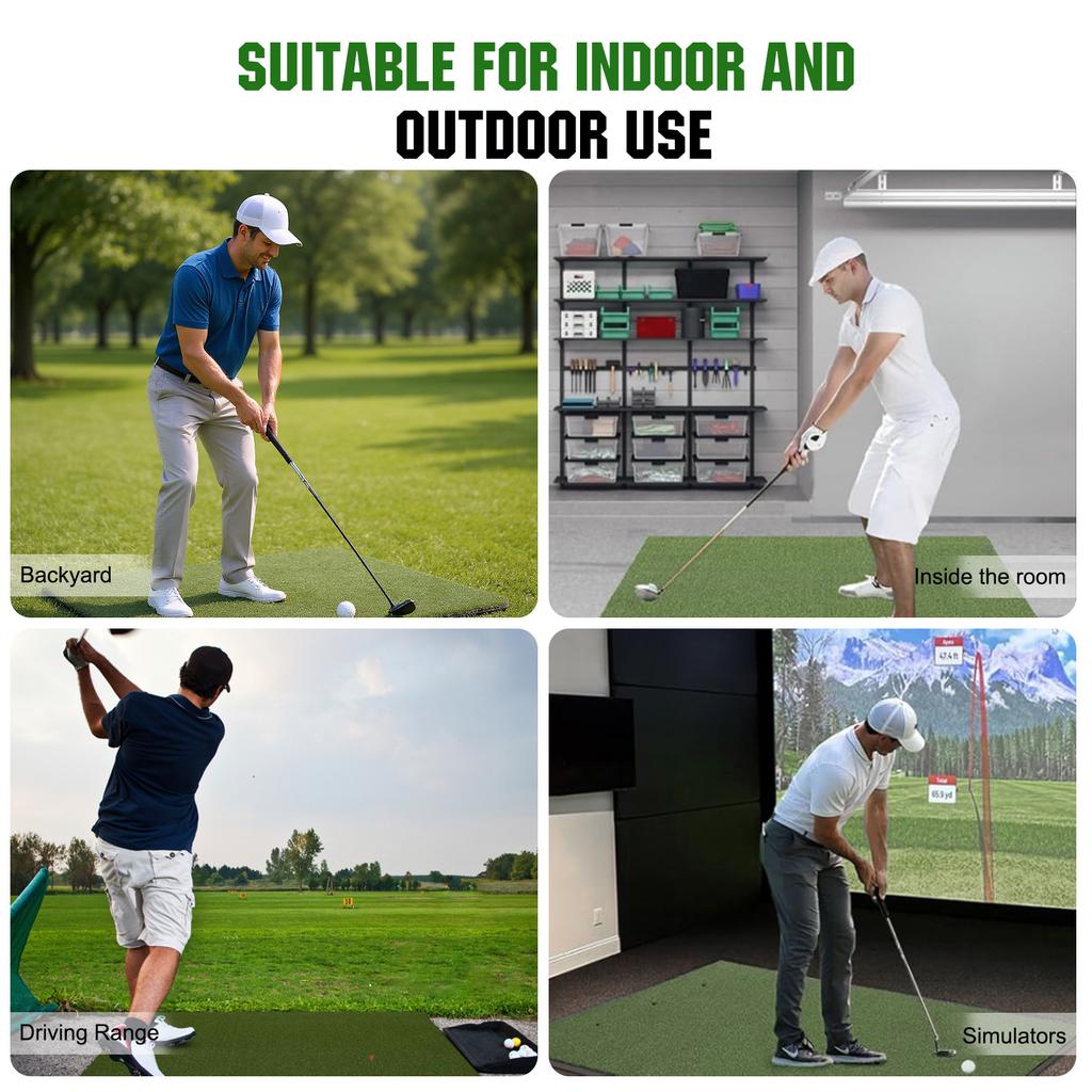 Universal Dual-Turf Golf Mat 5 X 5 FT Shock Absorption Golf Training Swing Mat for Indoor & Outdoor Golf Training Swing Chipping