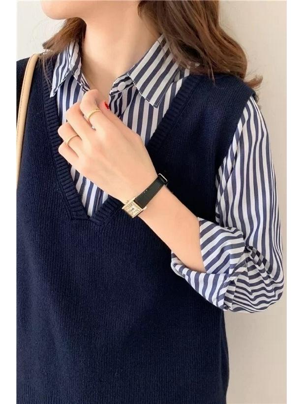 Women's Slimming V-Neck Knitted Wool Vest - Versatile Sleeveless Autumn/Winter Sweater for Layering