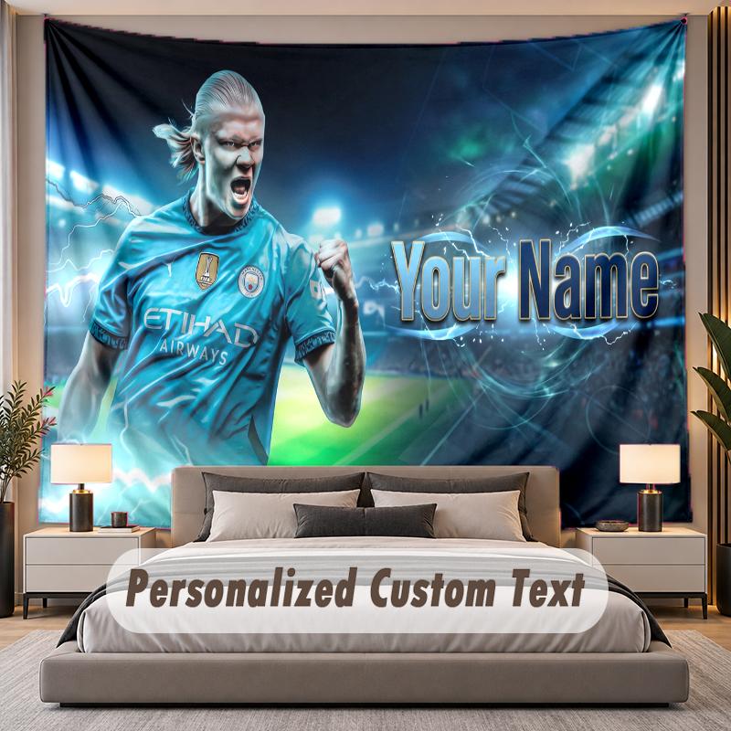 Custom Name Text Tapestry Erling Haaland Personalized Polyester Wall Tapestry For Bedroom And Room