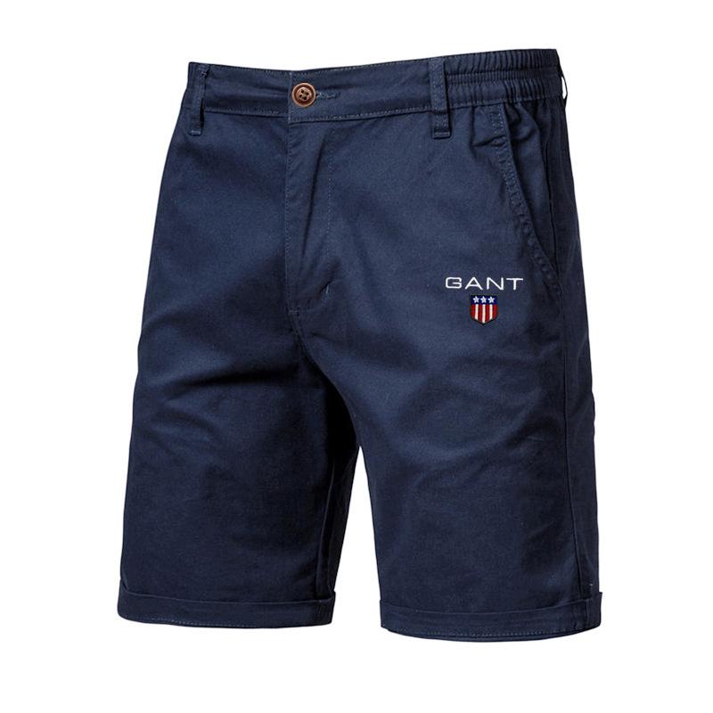 

Gant Summer Embroidered Cotton Solid Color Shorts for Men High Quality Casual Business Social Elastic Waist Beach Shorts 38 темно-синього кольору