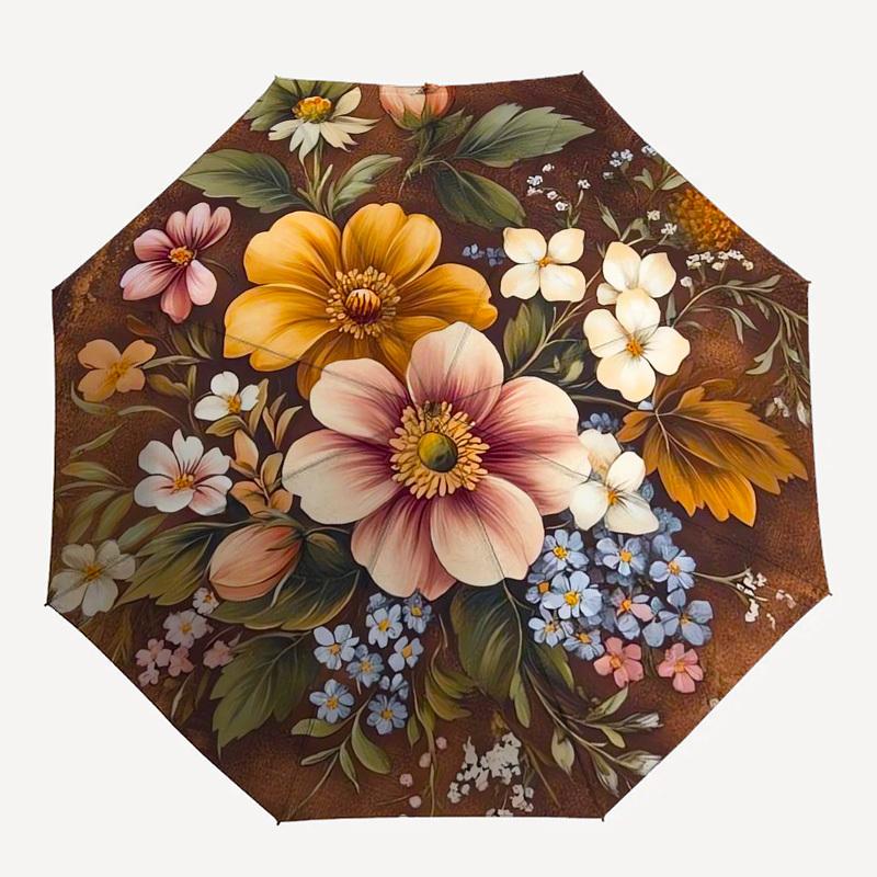 1pc Floral Arrangement Vintage Style Umbrella with Plastic Handle,Suitable for All Seasons Umbrellaptys26036