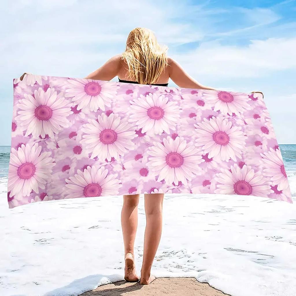 Daisy Print Extra Large Highly Absorbent Beach Towel, Quick-Dry & Super Soft for Travel Swim Yoga Women Men Sand Free Towels