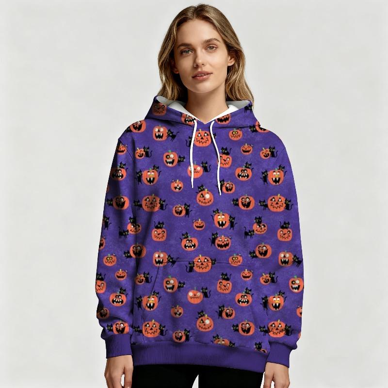New Female Halloween Hoodie with Cute Ghost Pumpkin and Skull Pattern Warm Long-sleeved Pullover Autumn and Winter Casual Clothing