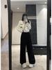 Women's 2024 Autumn/Winter Fleece-Lined Wide-Leg Striped Pants
