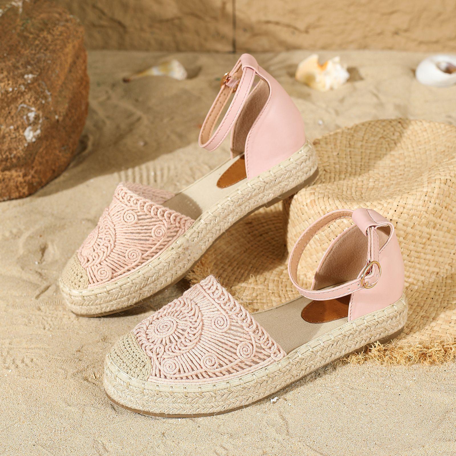 

Fashion Vintage Flats Hemp Rope Bottom Sandals Women s 2025 Summer New Comfortable Sandals Women s Fisherman Sandals Sandalias De Mujer 43 розовый
