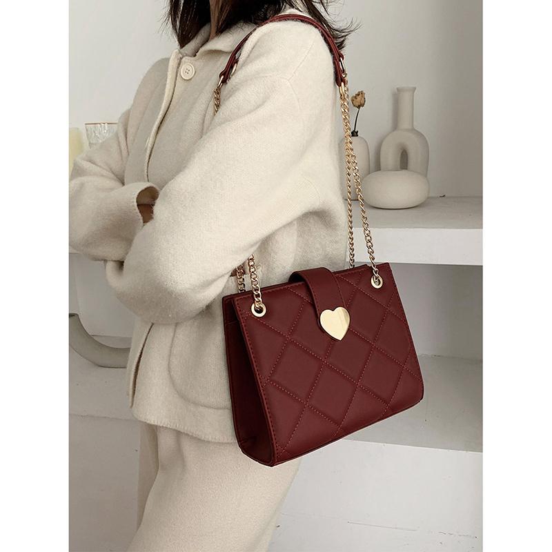Rote Braut-Tragetasche mit großem Fassungsvermögen für Damen, neues Mode-Design, Karomuster, Schultertasche, lässig, Pendeln, Ketten, Umhängetaschen
