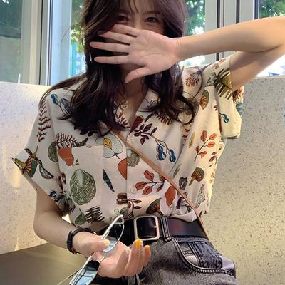 Women's Short Sleeved Shirt Japanese Style Short Fashion Printed Casual Pocket Tops Summer Retro Ladies Shirts