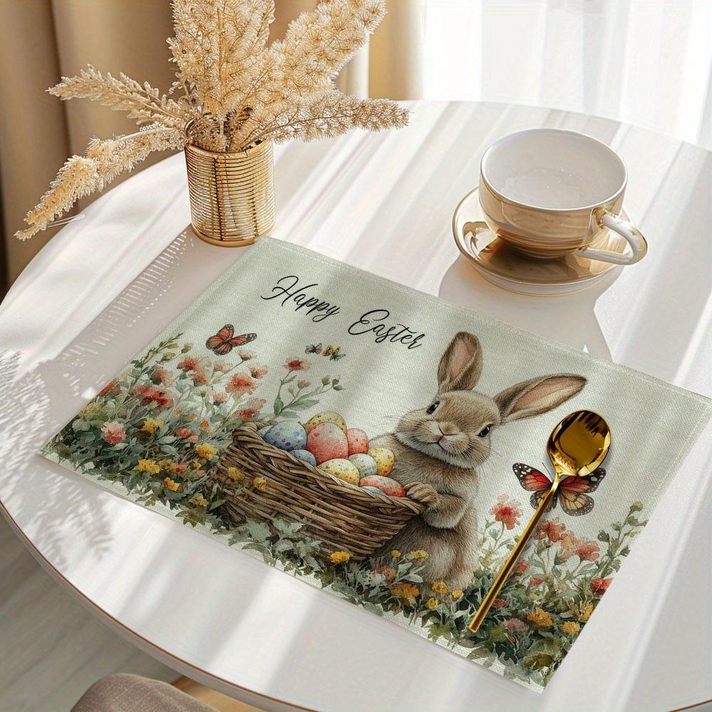 1 Stück 30x40cm Frohe Ostern Hase Kaninchen Ei Muster Gedruckte Tischsets Tischdecke, Tischsets für die Küche