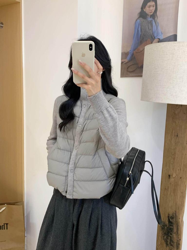 Knitted Stand-up Collar Splicing Cotton Clothes Women's Short Winter New Small Versatile Light Rib Jacket