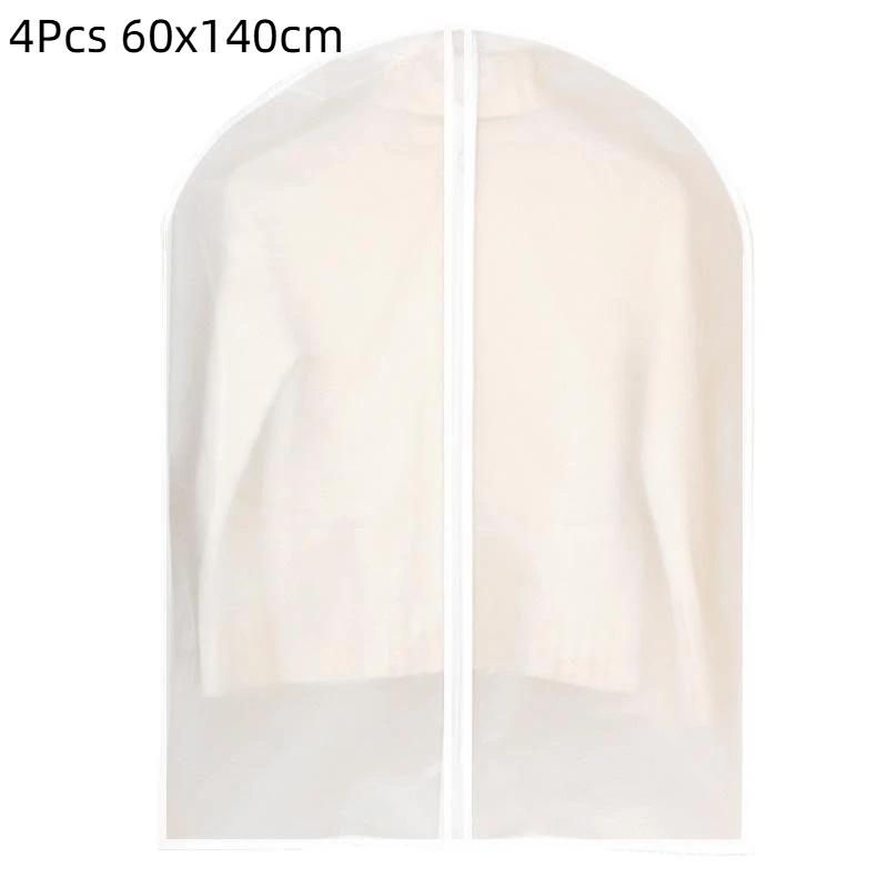 4Pcs Transparent Hanging Clothes Dust Cover Zippered Garment Bags Suit Coat Dress Waterproof Dustproof Wardrobe Storage
