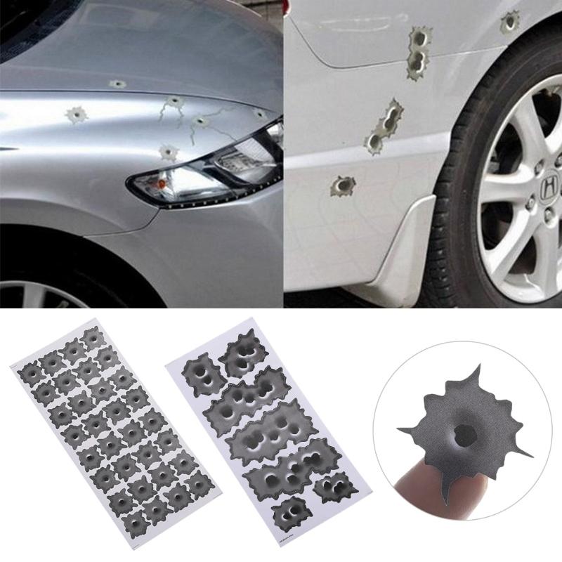 Adesivos à prova d'água com buracos de bala, decalques de corpo, decalques divertidos com buracos de bala 3D em adesivos de carro, modelagem de arranhões realistas