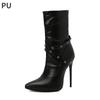 Fashion Stiletto Ankle Boots Women 12cm High Heels PU Fashion Autumn Winter Large Size 34-48 Pointed Toe Rivets Decorate Shoes