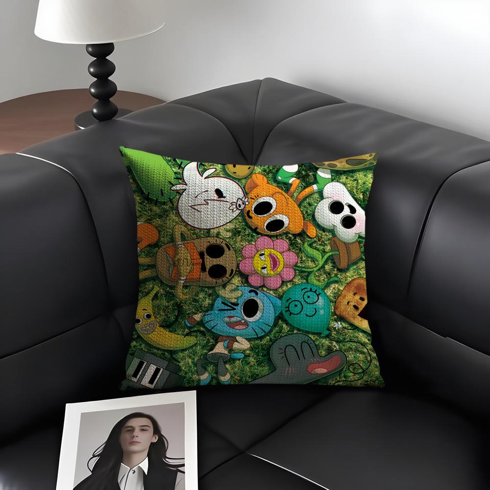 The AAmazing World Of Gumball Cushion Cover Natural Linen Organic Fabric DoubleSided Printing Sofa Home Decor Gift Pillow Case