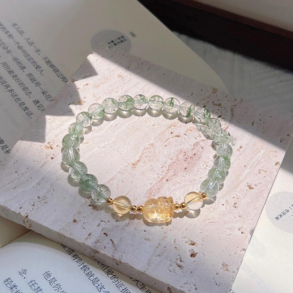 Natural Green Phantom Quartz Bracelet for Women, Fortune Bead Bracelet, Citrine Pixiu, Unique Design, Simple Crystal Bracelet