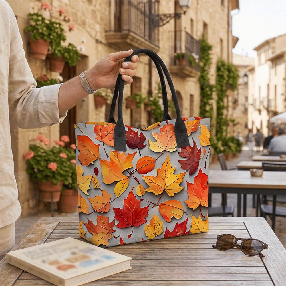 Autumn Maple Leaves Print Tote Bag Casual Large Capacity Handbag for Daily Use