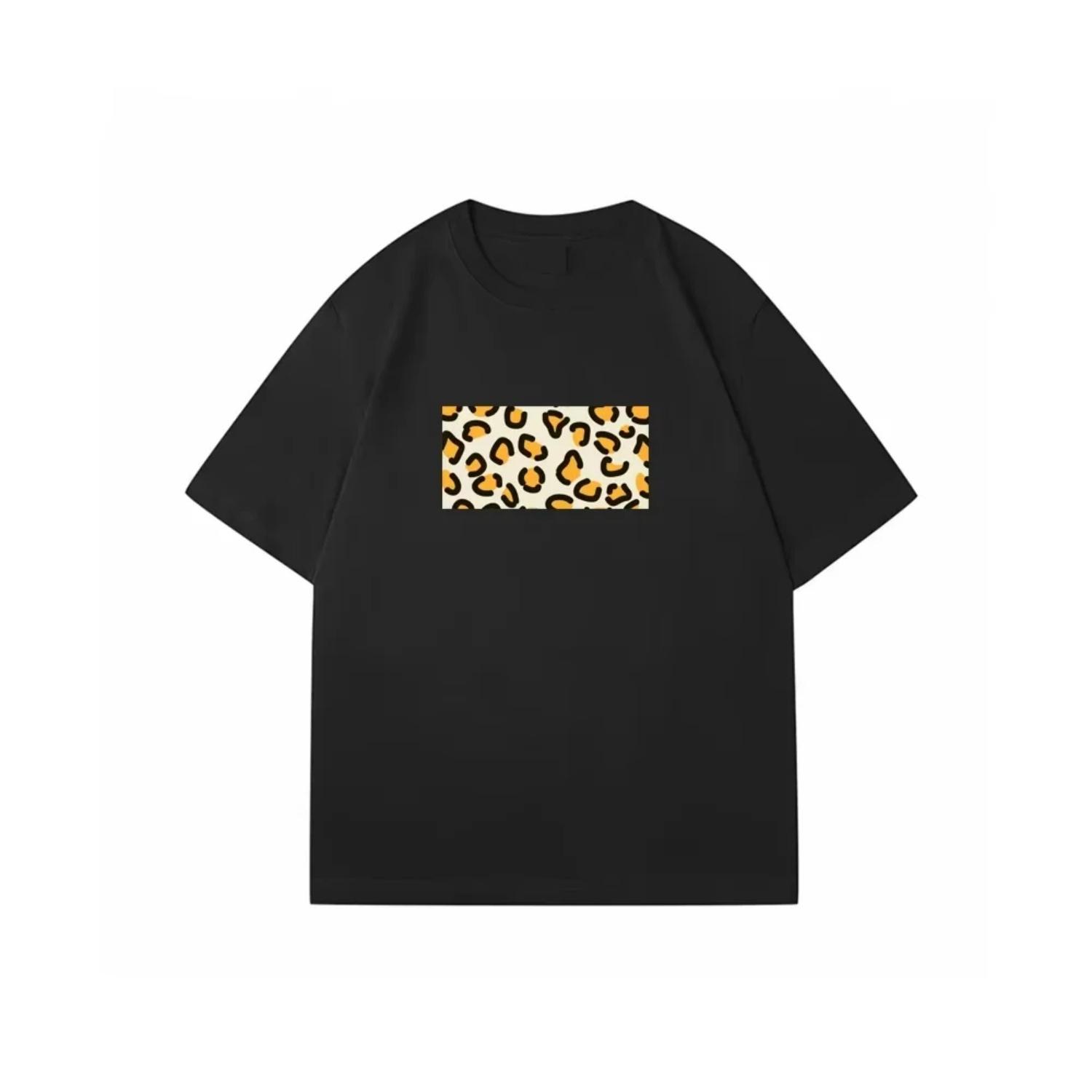 

Cute Funny Printed Women 2025 New Leopard Pattern T-shirts Female Streetwear Casual Tees Lady Short Sleeve Summer Loose Tops S чёрный