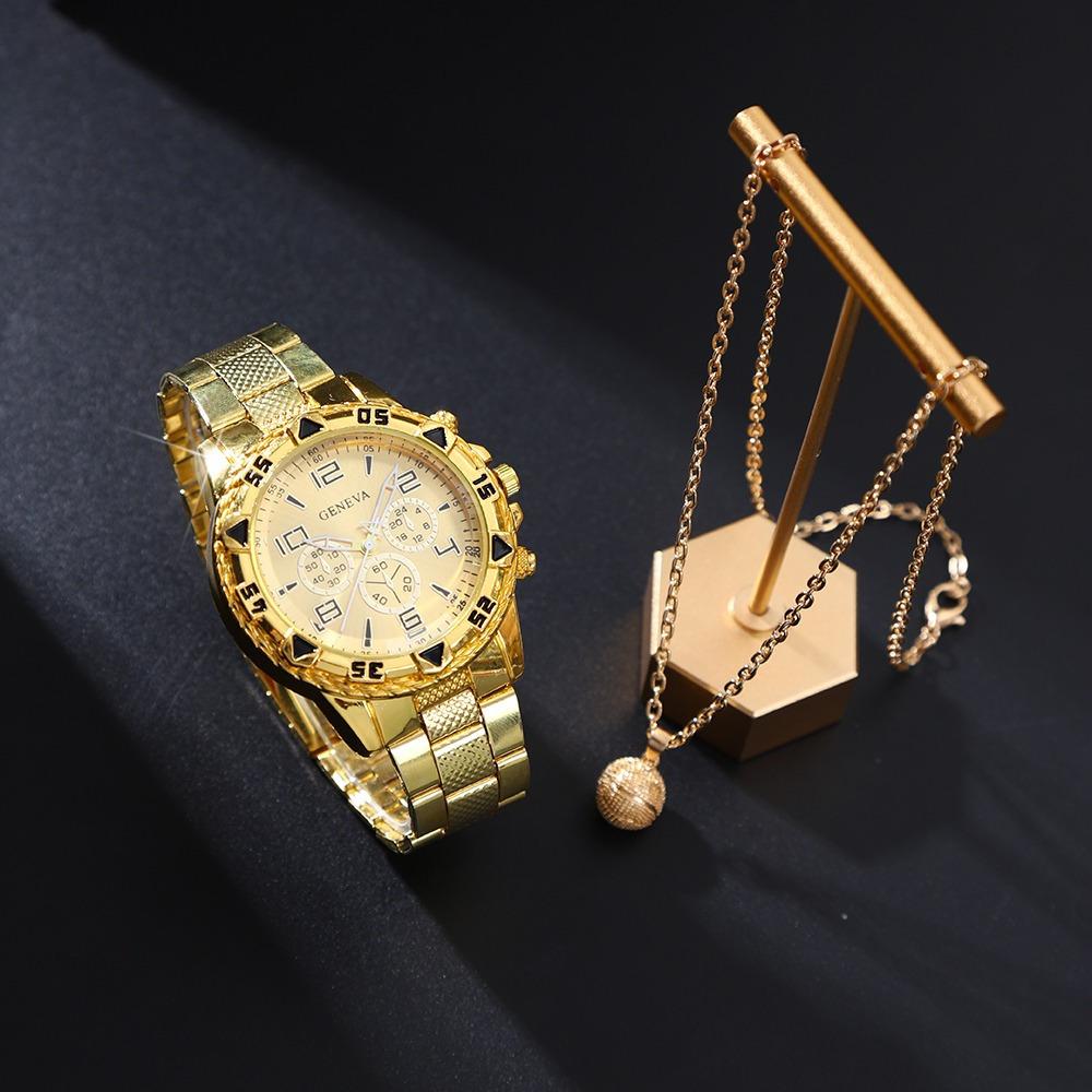 2-Piece Set Men S Watch Set Fashion Casual Quartz Watch Men S And Punk Basketball Items watch+necklace